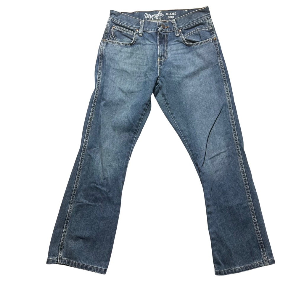 Vintage Wrangler Retro Mens Relaxed Fit Bootcut Jeans Blue Denim Size 29x30